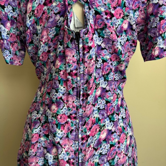 VINTAGE PINK/PURPLE WATERCOLOR FLORAL MINI DRESS - Picture 9 of 10